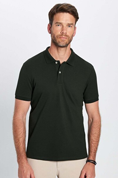 Tudors Men's Slim Fit 100% Cotton Short Sleeve Polo Collar Khaki T-Shirt