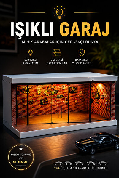 BENT Işıklı Minyatür Araba Garajı Model Araç Sergi Standı Hot Whells Uyumlu V...