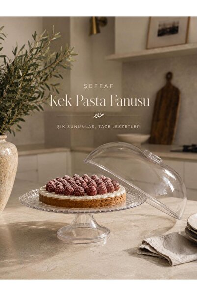 Store HGY Home Mika Kristal Görünümlü Ayaklı Kek - Pasta Fanusu 29 cm