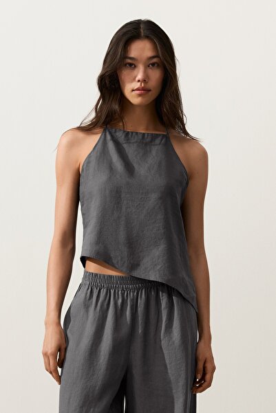 Oysho %100 keten asimetrik kolsuz top