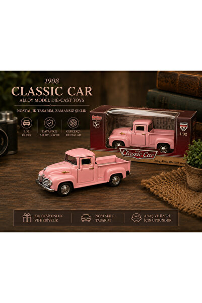 Atak Hediyelik 1:32 Klasik Kamyonet Araba Die cast Model Araba-Pembe Kamyonet...