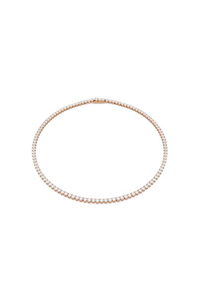 Swarovski Matrix Tennis kolye, Yuvarlak kesim, Beyaz, 18k pembe altın rengi y...