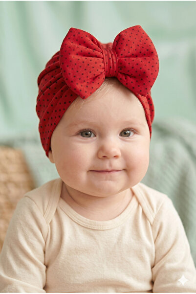 VaVbaby Baby Girl Luxury Patterned Big Bow Baby Bonnet - Baby Hair Band Red-B...