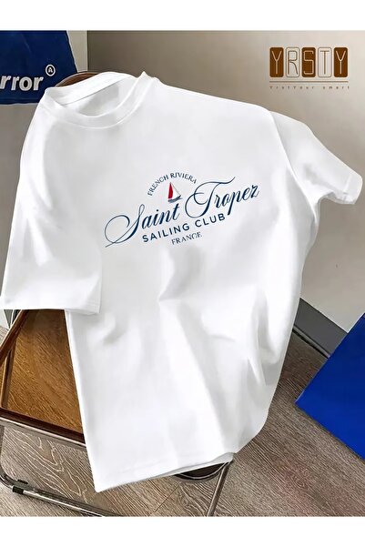 PAVRO Unisex Άνετο T-shirt με μικτό σχέδιο και στάμπα