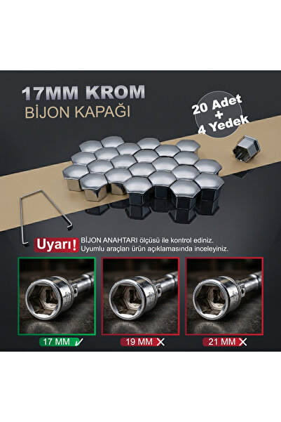 WPI 20 Adet + 4 Yedek Bijon Kapağı 17MM + Sökme Aparatı ( Peugeot - Citreon -...