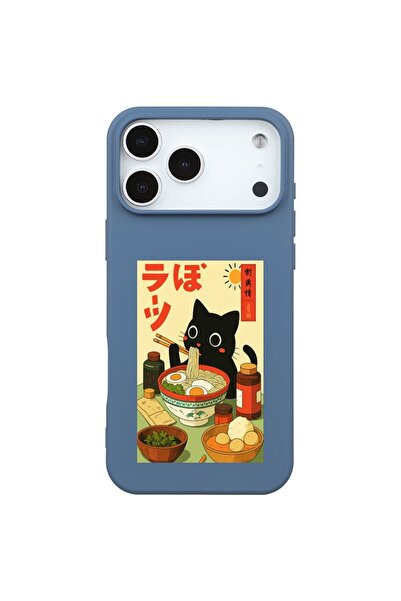 Casen iPhone 17 Pro Max Mavi Lansman Renkli Silikon Black Cat Tasarımlı Telef...