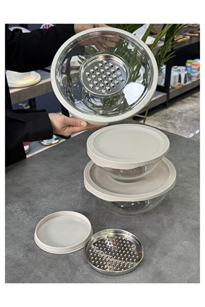 Doğudeko Glass 9-Piece Grater Storage & Mixing Container Cream