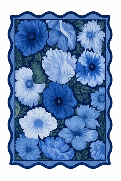 Gergef House Floral Desenli Dijital Baskı Keçe Tabanlı Modern Dekoratif Halı