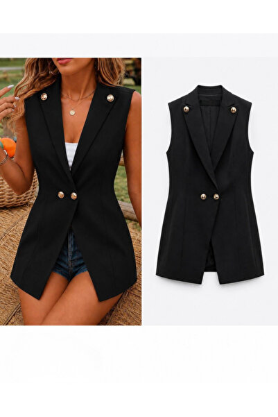 Wear Up Women's Gold Buttoned Blazer Collar Jacket