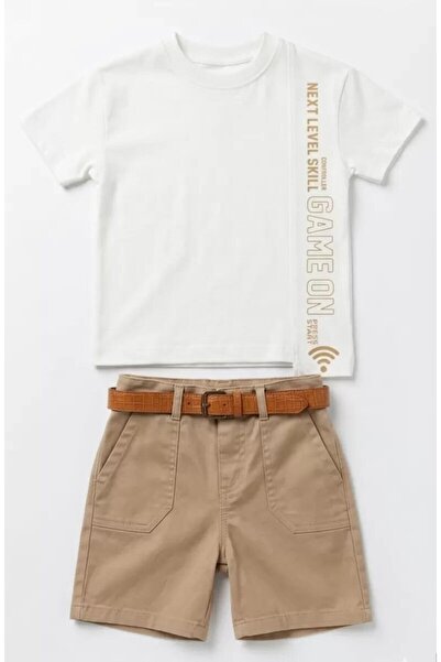 Generic Brand 2/5 Years Old Belted Shorts Stripe Print T-Shirt Children's Set