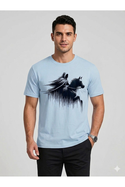 VODEXA Tricou oversize unisex cu imprimeu SHADE HORSE, 100% bumbac, croială c...