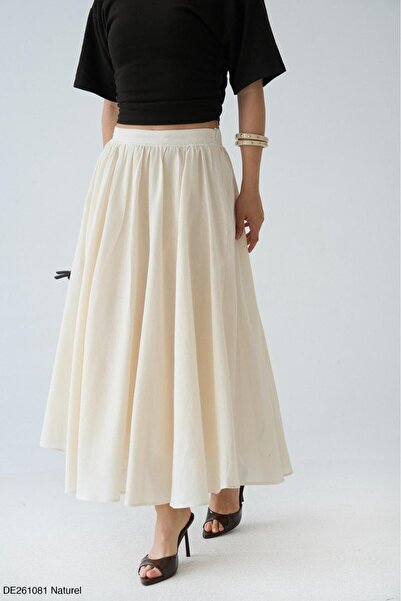 CADDELAMODA Women's Premium Linen Skirt with Waist Detail and Lining