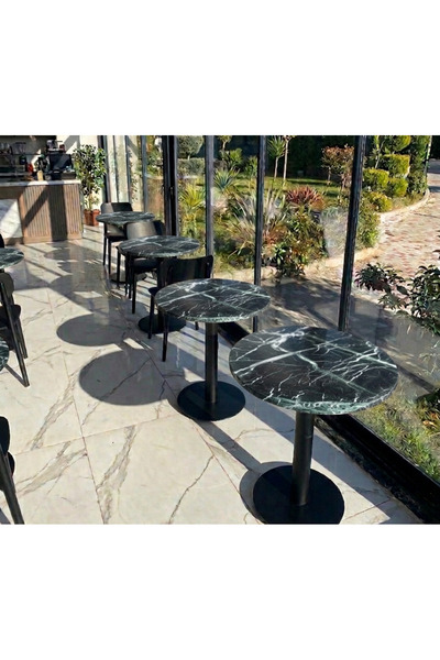 Marb & Home Kafe, Balkon, Mutfak Lüks Mermer Masa 60 cm Yuvarlak