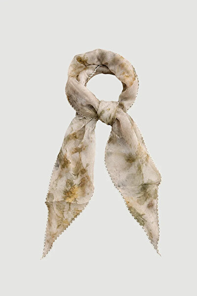 Gusto Ecoprint Trace Collection Embroidered Scarf - Green