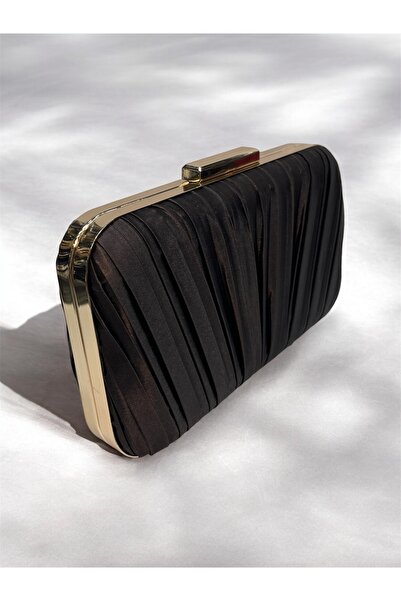 Busrabags Pleated Brown Satin Chain Strap Evening Dress Bag