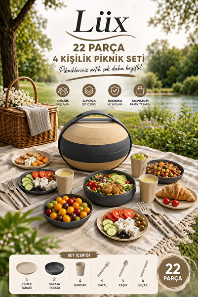 BEST CONCEPT Lüx 22 Parça Premium Piknik Seti 4 Kişilik Taşınabilir Kamp & Pi...