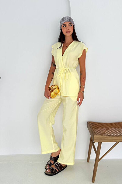 Noa&Noa Women's Belt Detailed Double-Breasted Vest & Trousers Cut Summer Set