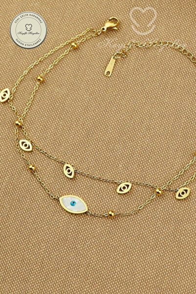 Keyifli Hayaller 316L Steel Anklet - 2-Piece Evil Eye Combined Chain Steel An...