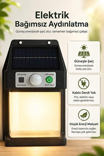 Genel Markalar Güneş Enerjili Sensörlü Solar Aplik Duvar Tipi Dış Mekan Bahçe...