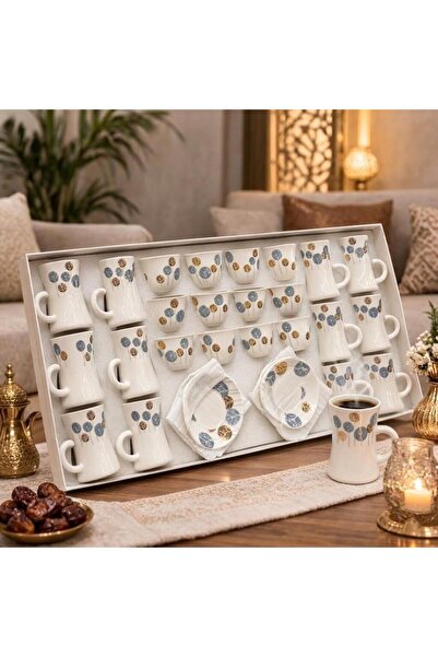 laverahome طقم فناجين وصحون قهوة بورسلين مزخرفة – 36 قطعة | للضيافة