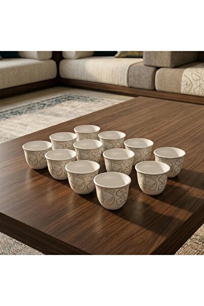 laverahome Arabic Porcelain Coffee Cups 12 Pieces Brown Color