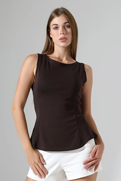 ubmbutik Women's Boat Neck Sleeveless Blouse Flounced Stylish Blouse