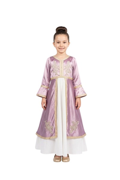 Bidani - Lavender and White Kaftan-Style Maxi Dress - 3Y to 10Y