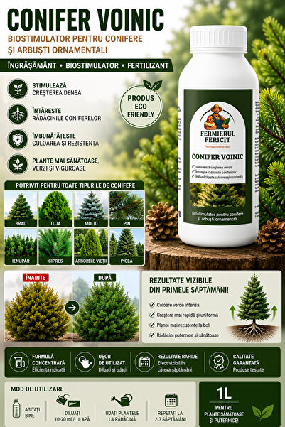 Fermierul Fericit Fertilizant pentru Conifere 1L – Biostimulator pentru Tuia,...
