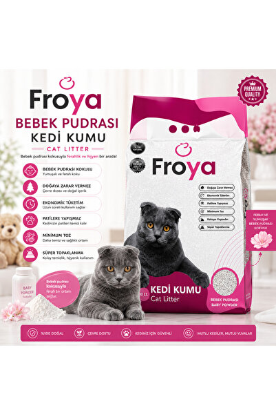 Froya Bebek Pudrası Kokulu Kedi Kumu 10 Lt Orta Taneli Topaklanan Tozsuz Kedi Kumu
