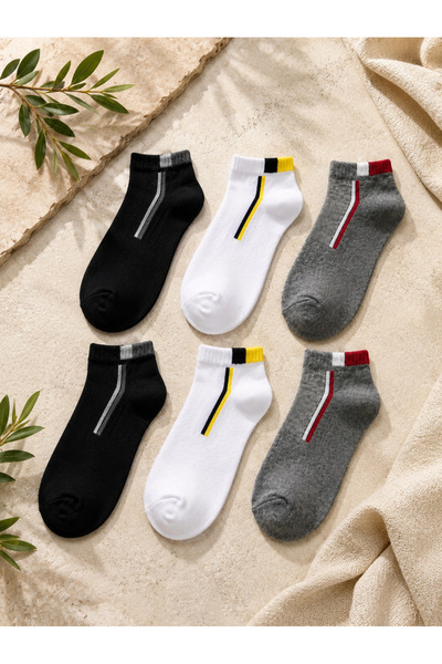DEMAS ÇORAP 6 Çift Pamuklu Çizgi Detaylı Patik Çorap Unisex