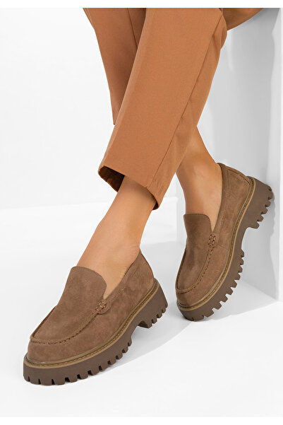 B T Shoes Mocasini dama cu talpa groasa Analeia kaki
