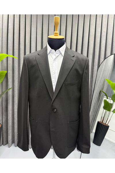 Avni Ceylan Men's Black Single Jacket with Pocket Detail