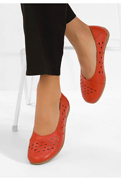 B T Shoes Orange Andeia Leather Ballet Flats