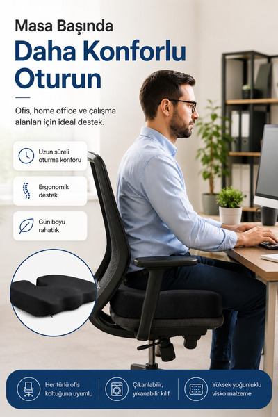 EpiRelax Visco Oturma Minderi Ergonomik Sandalye Minderi Ofis Araç Koltuk Des...