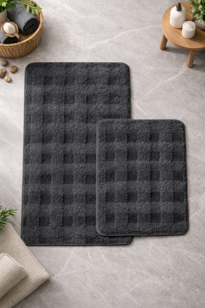 Bikaya Home Set WC Simirna Kare din 2 piese |   Textură moale și bază anti-al...