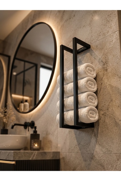 MOVIRA HOME Modern Siyah Metal Duvar Tipi Havlu Düzenleyici