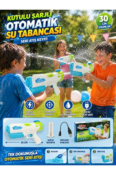BYCEGU Şarjlı Pilli 30 cm Oyuncak Su Tabancası Su Tüfeği Yaz Günlerin Eğlencesi