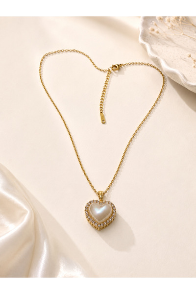 Archhazel Jewelery Heart Detailed Stone Steel Necklace