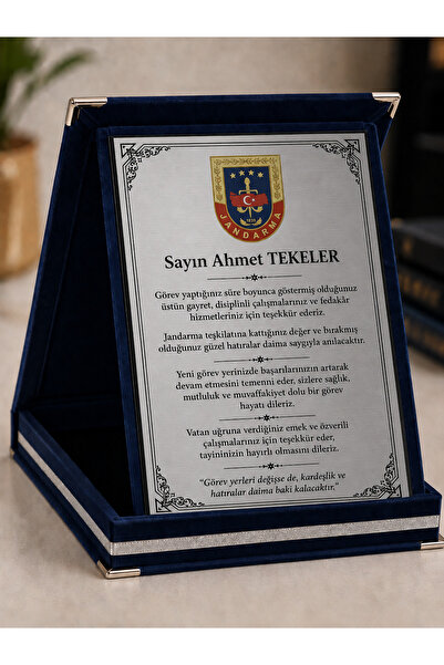 siverek reklam Kişiye Özel Jandarma Teşekkür Plaketi 16x21 cm – Lacivert Kadi...