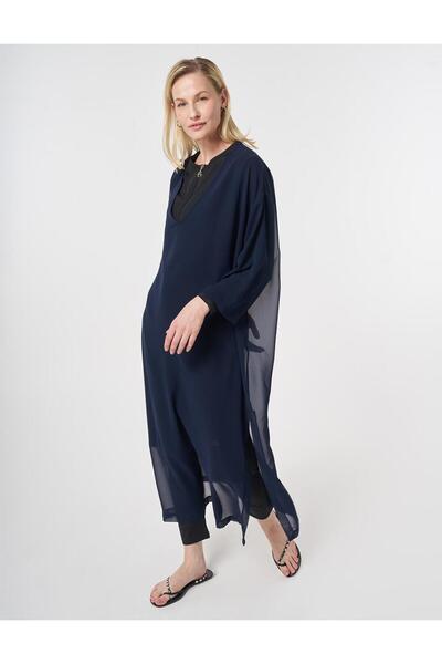 Kayra V-Neck Chiffon Pareo Dark Navy Blue