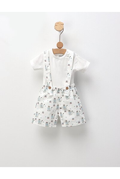 MiniKids Set de vara, salopeta+tricou, alb-verde