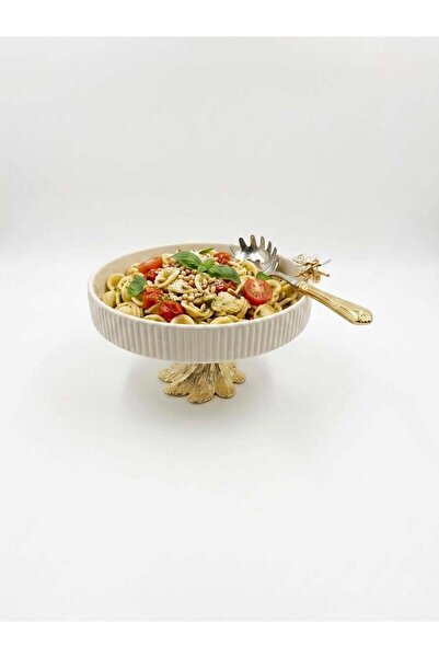 Altabi Decorative Porcelain Presentation Bowl with Gold Feet 25 cm
