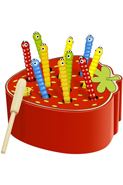 KRUZZEL Joc magnetic din lemn de prins viermi cu căpșuni