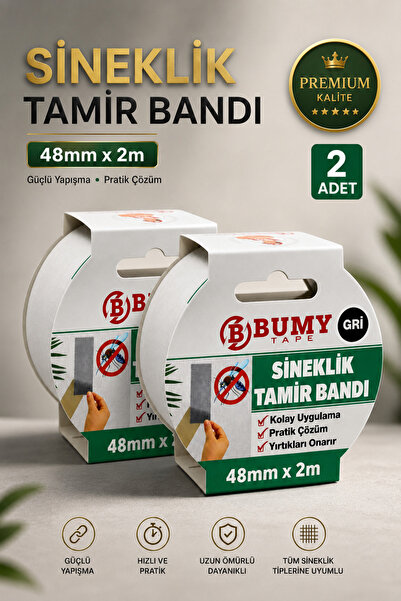 BUMY 2 ADET Yapışkanlı Sineklik Tamir Bandı (Gri 48 Mm X 2 Metre) Yaması Tülü...