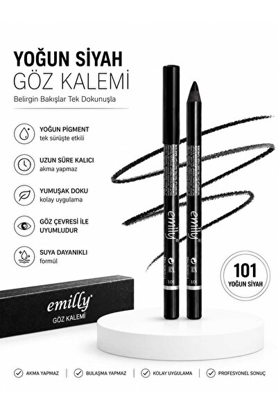 EMILY Yoğun Siyah Göz Kalemi 101 | Suya Dayanıklı Kalıcı Eyeline