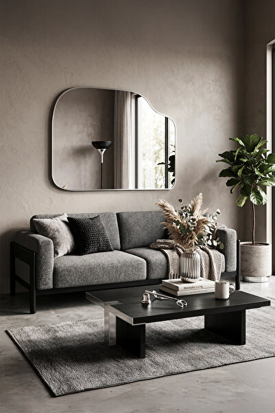 Fawdecor Organik Form Ahşap Çerçeveli Dekoratif Duvar Aynası Salon Antre Yata...
