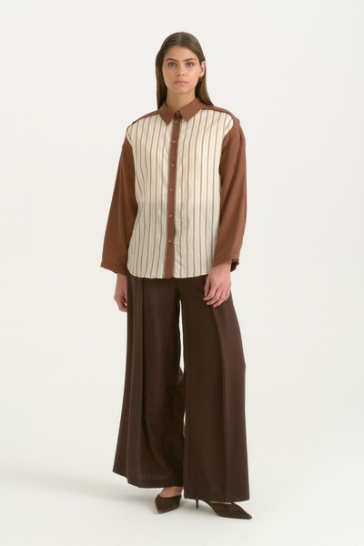 Nihan Fabric Mix Shirt Collar Lyocell Tunic - Cream