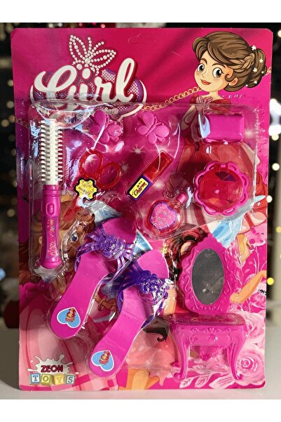 Kayra Pink Scalloped Toy Slippers, Scissors and Mirror Beauty Set