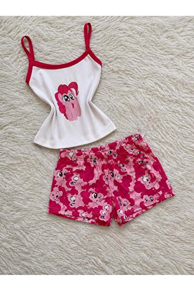 BALİNA Set scurt elegant cu model Pinkie Pie My Little, roșu, cu bluză și pan...