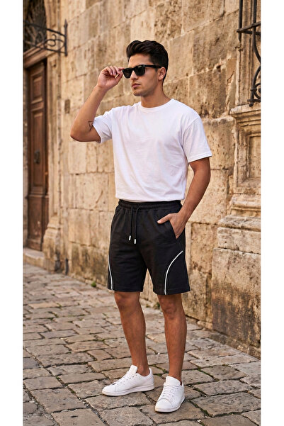 bgm fashion Muške šortseve sa bočnim džepovima, prednjim zatvaračem i crnim š...